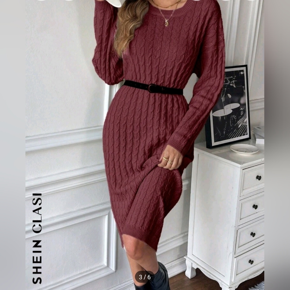SHEIN Classic Solid Color Round Neck Twist Pattern Casual Versatile Long Sleeve